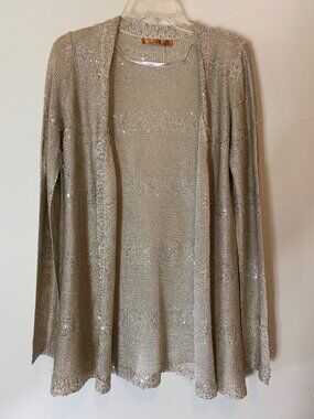 Belldini Gold Sequin Open Cardigan Sweater Large